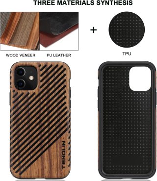 ETUI SILIKONOWE APPLE IPHONE 11 WZMOCNIONE PLECKI IMITACJA DREWNA PASKI