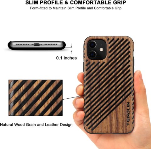 ETUI SILIKONOWE APPLE IPHONE 11 WZMOCNIONE PLECKI IMITACJA DREWNA PASKI