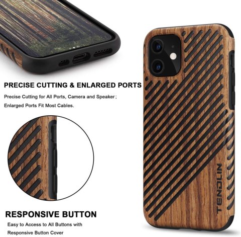 ETUI SILIKONOWE APPLE IPHONE 11 WZMOCNIONE PLECKI IMITACJA DREWNA PASKI