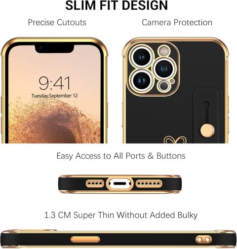 ETUI SILIKONOWE APPLE IPHONE 14 PRO MAX CASE CZARNY ZŁOTY Z UCHWYTEM