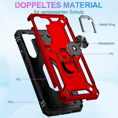 ETUI WZMOCNIONE SAMSUNG GALAXY S23 5G CZERWONE Z PODSTAWKĄ +SZKŁO HARTOWANE