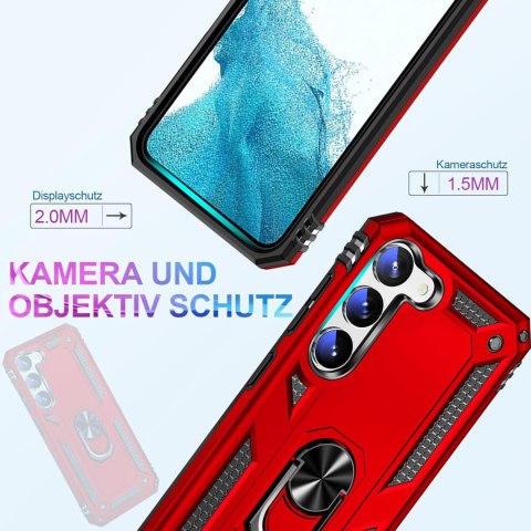 ETUI WZMOCNIONE SAMSUNG GALAXY S23 5G CZERWONE Z PODSTAWKĄ +SZKŁO HARTOWANE