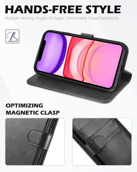 ETUI Z KLAPKĄ APPLE IPHONE 11 PRO CASE CZARNY Z EKOSKÓRY ELEGANCKI A2160