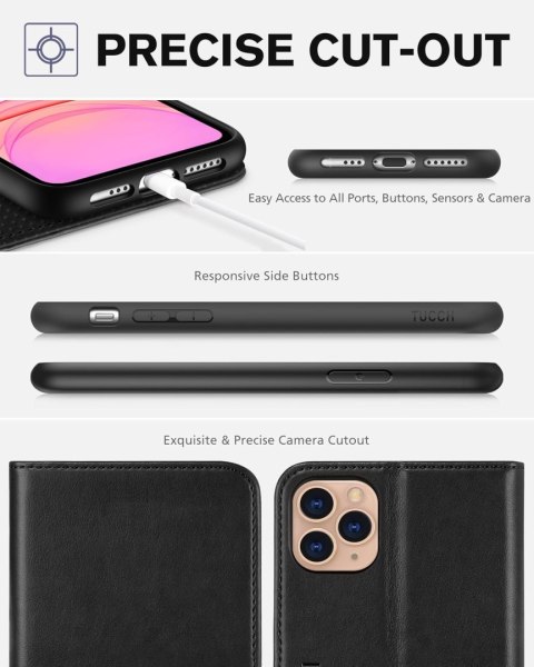 ETUI Z KLAPKĄ APPLE IPHONE 11 PRO CASE CZARNY Z EKOSKÓRY ELEGANCKI A2160