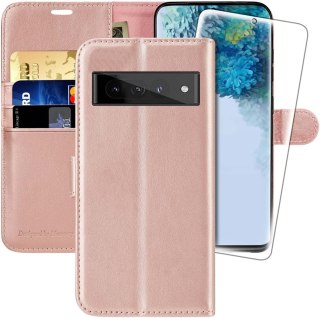 ETUI ZAMYKANE Z KLAPKĄ GOOGLE PIXEL 7 PRO RÓŻOWE EKOSKÓRA +FOLIA OCHRONNA