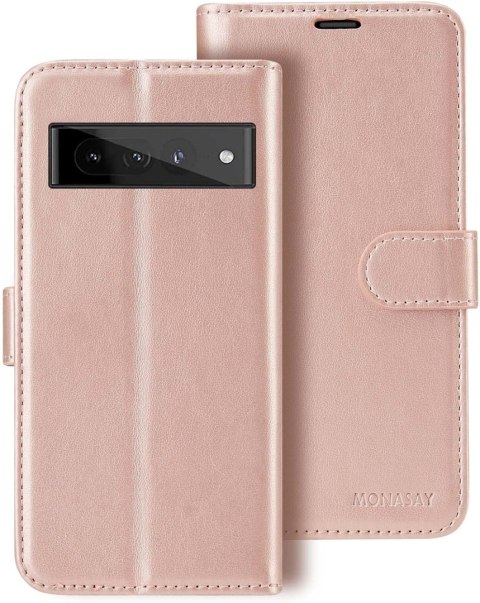 ETUI ZAMYKANE Z KLAPKĄ GOOGLE PIXEL 7 PRO RÓŻOWE EKOSKÓRA +FOLIA OCHRONNA