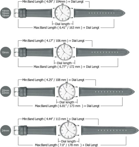 PASEK SKÓRZANY DO ZEGARKA SMARTWATCH SZARY UNIWERSALNY 18MM FULLMOSA