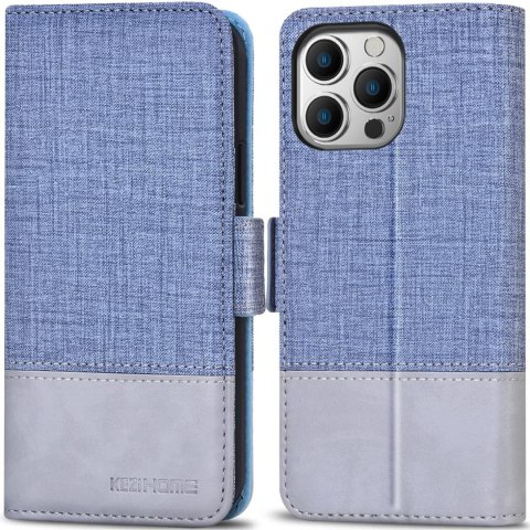 ZESTAW ETUI Z KLAPKĄ APPLE IPHONE 13 PRO MAX 6,7" NIEBIESKIE SZARE +2xSZKŁO