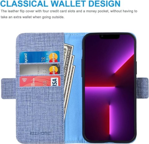 ZESTAW ETUI Z KLAPKĄ APPLE IPHONE 13 PRO MAX 6,7" NIEBIESKIE SZARE +2xSZKŁO