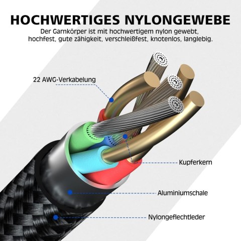 2x KABEL USB C NA USB C DO SZYBKIEGO ŁADOWANIA CZARNY 60W 20V 3A 2M