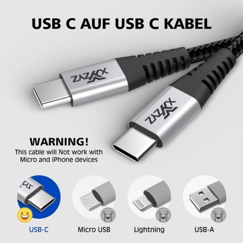 2x KABEL USB C NA USB C DO SZYBKIEGO ŁADOWANIA CZARNY 60W 20V 3A 2M