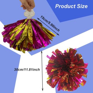 2xPOMPOMY CHEERLEADEREK Z FOLII SZKOLNE ZAWODY SPORTOWE CZERWONY ZŁOTY 15cm