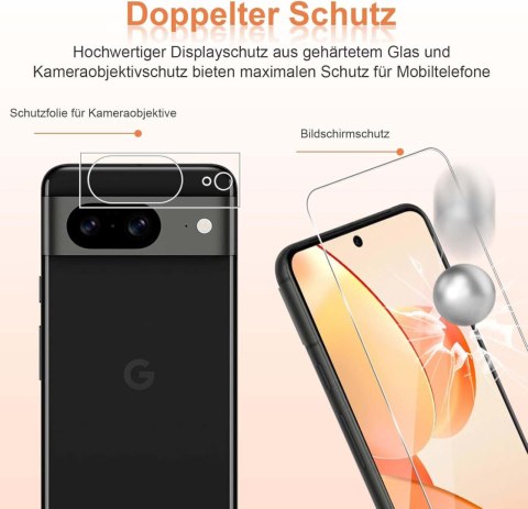 2x SZKŁO HARTOWANE GOOGLE PIXEL 8 6.2" WYTRZYMAŁE +2x OSŁONA APARATU