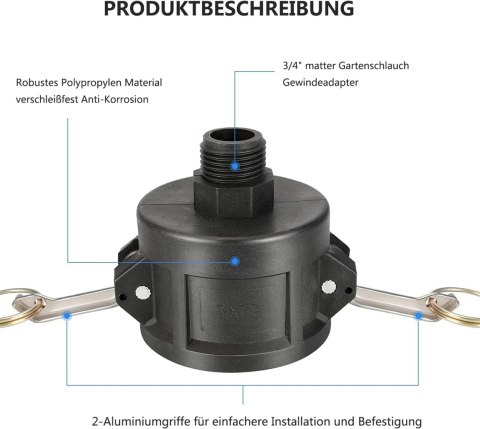 ADAPTER SPUSTOWY 2"ZŁĄCZE CAMLOCK GWINT WĘŻA 3/4" DO IBC ZBIORNIKA B2x3/4