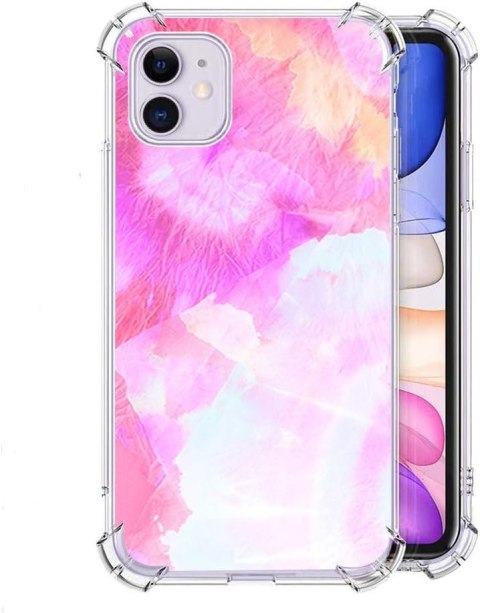 ETUI APPLE IPHONE 11 CASE SILIKONOWY RÓŻOWE ŻÓŁTE WZORKI AKWARELA