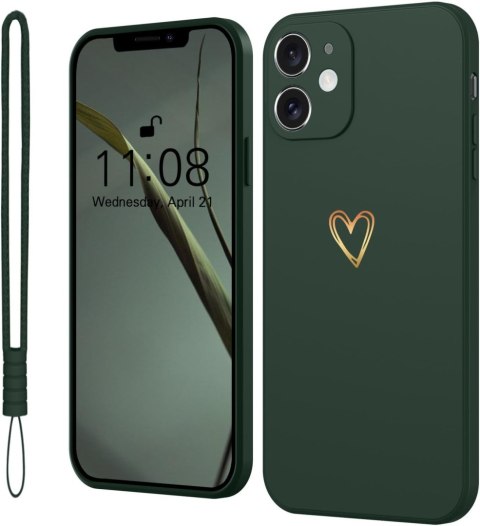 ETUI DO APPLE IPHONE 12 CASE PLECKI BUTELKOWA ZIELEŃ ZŁOTE SERDUSZKO