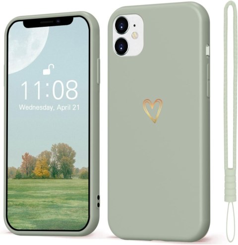 ETUI DO APPLE IPHONE 12 CASE ZIELONE PLECKI ZŁOTE SERDUSZKO + SMYCZ