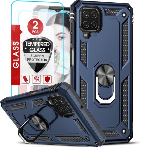 ETUI DO SAMSUNG GALAXY A12 6.5" CASE GRANATOWY PANCERNY RING + 2X SZKŁO