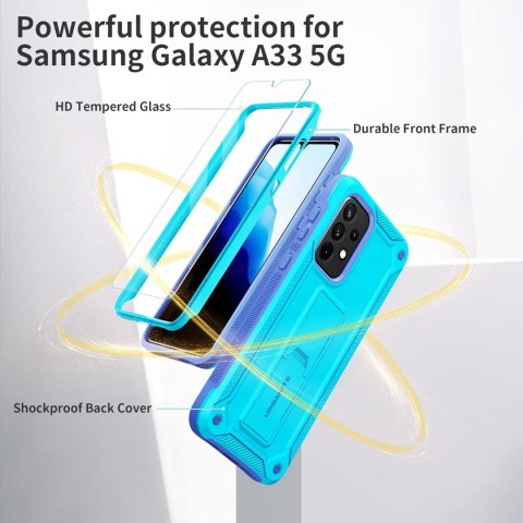 ETUI PANCERNE SAMSUNG GALAXY A33 5G NIEBIESKIE Z PODSTAWKĄ +SZKŁO NA EKRAN