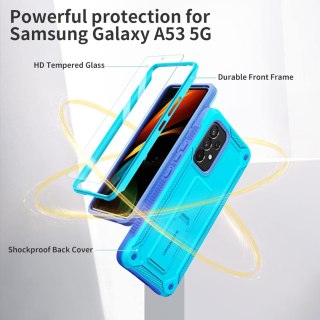 ETUI PANCERNE SAMSUNG GALAXY A53 5G NIEBIESKIE Z PODSTAWKĄ +SZKŁO HARTOWANE