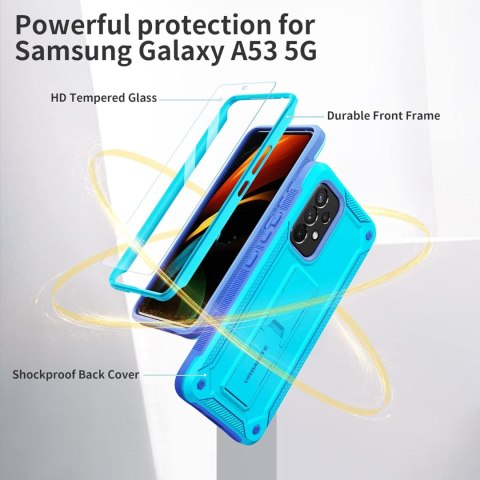 ETUI PANCERNE SAMSUNG GALAXY A53 5G NIEBIESKIE Z PODSTAWKĄ +SZKŁO HARTOWANE