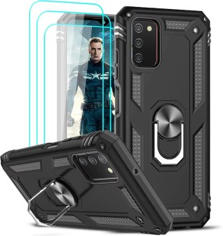 ETUI SAMSUNG GALAXY A03s CASE CZARNE PANCERNE +2x SZKŁO HARTOWANE