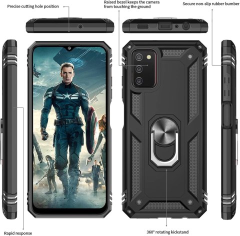 ETUI SAMSUNG GALAXY A03s CASE CZARNE PANCERNE +2x SZKŁO HARTOWANE