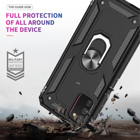 ETUI SAMSUNG GALAXY A03s CASE CZARNE PANCERNE +2x SZKŁO HARTOWANE