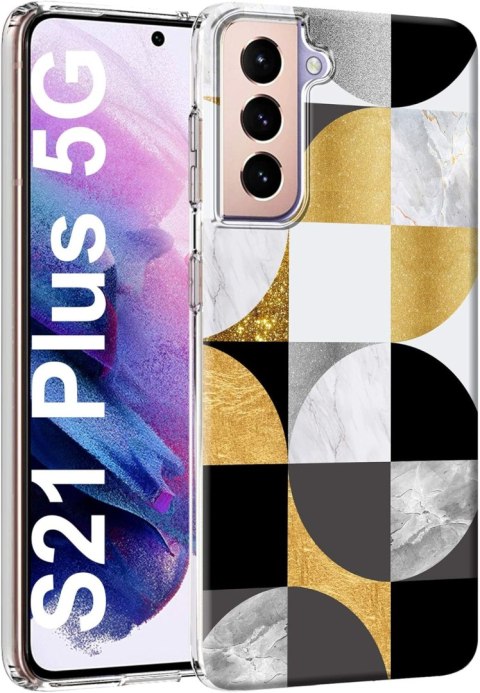 ETUI SILIKONOWE SAMSUNG GALAXY S21+ CASE CZARNY ŻÓŁTY BIAŁY GEOMETRYCZNY