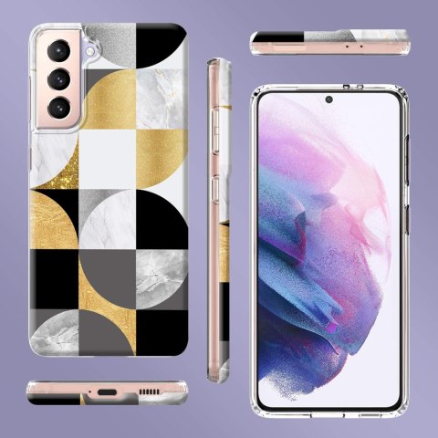 ETUI SILIKONOWE SAMSUNG GALAXY S21+ CASE CZARNY ŻÓŁTY BIAŁY GEOMETRYCZNY