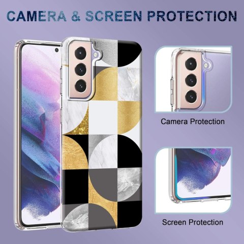 ETUI SILIKONOWE SAMSUNG GALAXY S21+ CASE CZARNY ŻÓŁTY BIAŁY GEOMETRYCZNY