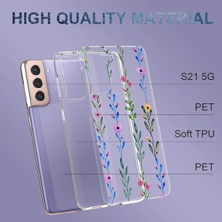 ETUI SILIKONOWE SAMSUNG GALAXY S21 CASE TRANSPARENTNY W MOTYW KWIATKÓW