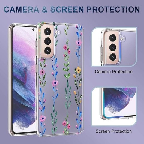 ETUI SILIKONOWE SAMSUNG GALAXY S21 CASE TRANSPARENTNY W MOTYW KWIATKÓW