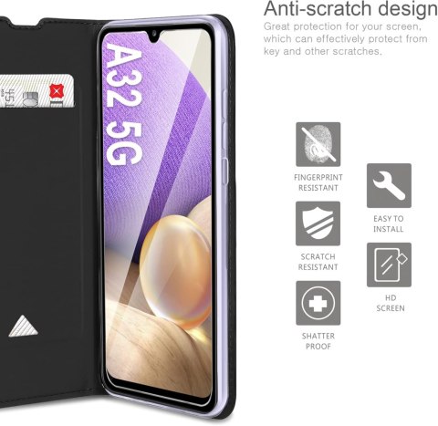 ETUI Z KLAPKĄ CZARNE DO SAMSUNG GALAXY A32 5G +SZKŁO HARTOWANE I RYSIK