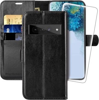 ETUI ZAMYKANE GOOGLE PIXEL 7 PRO CZARNE Z KLAPKĄ EKOSKÓRA +SZKŁO HARTOWANE