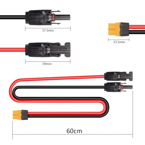 KABEL SOLARNY ZŁĄCZE ADAPTER XT60 12AWG 60CM DO PANELU SŁONECZNEGO