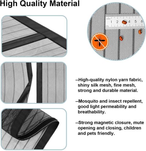 MOSKITIERA NA DRZWI 110x205cm CZARNA ZESTAW NA MAGNES