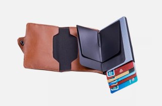 PORTFEL UNISEX SKÓRZANY BRĄZOWY ETUI NA KARTY BLOKADA RFID