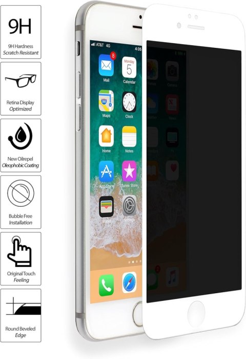 SZKŁO HARTOWANE PRYWATYZUJĄCE DO APPLE IPHONE 6 PLUS / 6S PLUS +BIAŁA RAMKA