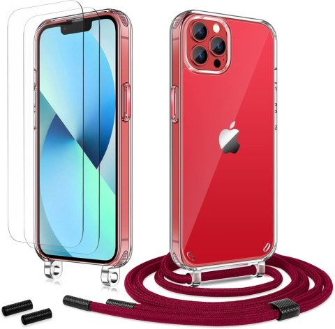 ZESTAW ETUI Z BORDOWĄ SMYCZĄ APPLE IPHONE 13 PRO MAX 6,7" + 3x SZKŁO