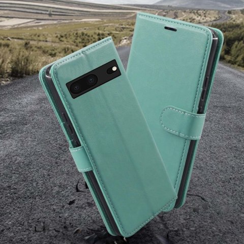 ZESTAW ETUI Z KLAPKĄ GOOGLE PIXEL 7 CASE TURKUSOWY ZIELONY +FOLIA OCHRONNA