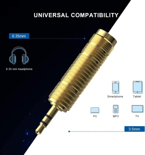 ADAPTER JACK 3,5mm NA 6,35mm STEREO AUX ZŁOTA PRZEJŚCIÓWKA