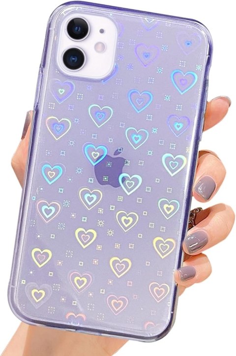 ETUI APPLE IPHONE 11 CASE SILIKONOWY FIOLETOWY HOLO SERDUSZKA A2111