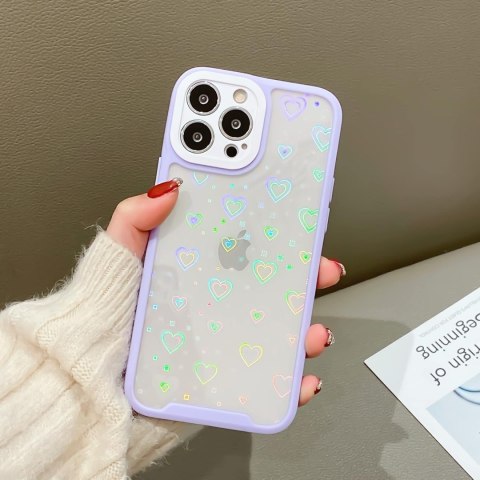 ETUI APPLE IPHONE 11 FIOLETOWA RAMKA PRZEZROCZYSTE PLECKI W HOLO SERDUSZKA