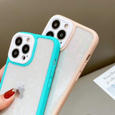 ETUI APPLE IPHONE 11 FIOLETOWA RAMKA PRZEZROCZYSTE PLECKI W HOLO SERDUSZKA