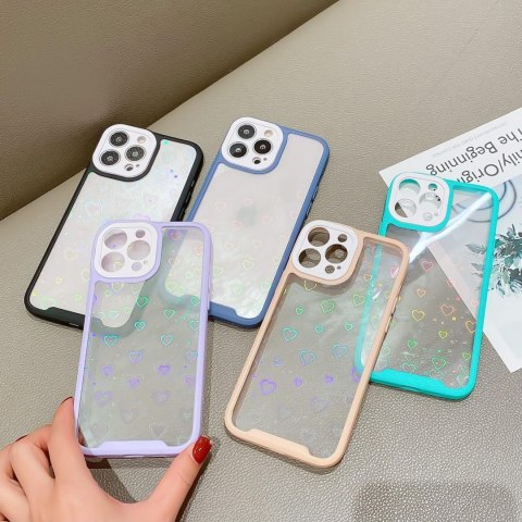 ETUI APPLE IPHONE 11 FIOLETOWA RAMKA PRZEZROCZYSTE PLECKI W HOLO SERDUSZKA