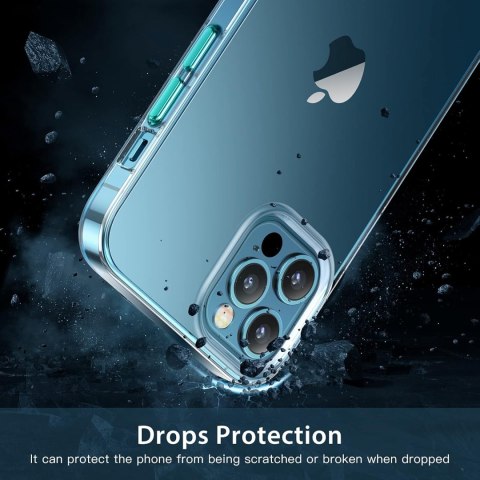 ETUI APPLE IPHONE 12/12 PRO BEZBARWNY CASE Z ZIELONYMI PRZYCISKAMI +SZKŁO