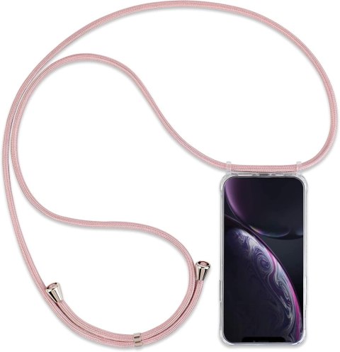 ETUI APPLE IPHONE XR CASE TWARDE PLECKI PRZEZROCZYSTE ZE SZNURKIEM RÓŻOWYM