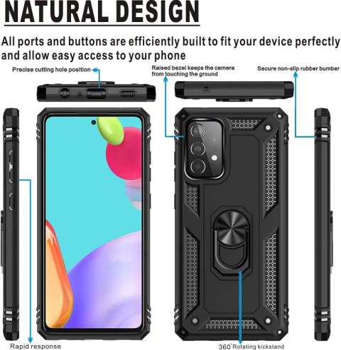 ETUI PANCERNE CZARNE SAMSUNG GALAXY A33 5G CASE Z PODSTAWKĄ +SZKŁO NA EKRAN