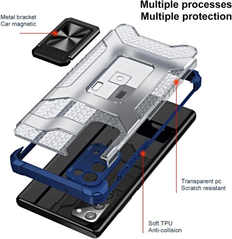 ETUI SAMSUNG GALAXY NOTE 20 ULTRA NIEBIESKIE BEZBARWNE PLECKI +PIERŚCIEŃ